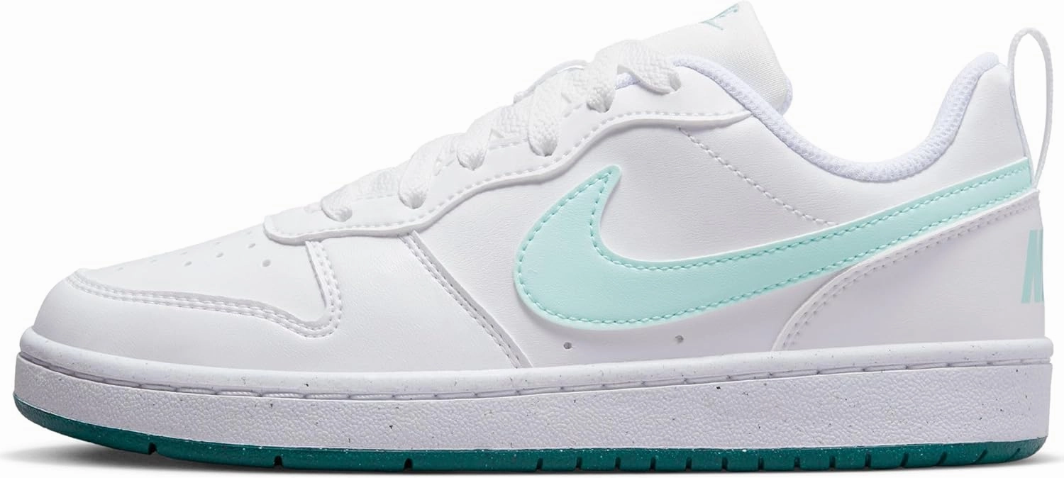 Nike Court Borough Low Recraft Big Kids' Shoes (DV5456-102, White/GEODE Teal/Jade ICE) Size 5