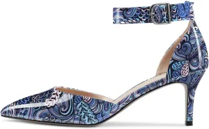 NobleOnly Women Stiletto Kitten Low Heel Ankle Strap Pumps Close Pointed Toe Wedding Office Dress Shoes 2.6 Inches Heels