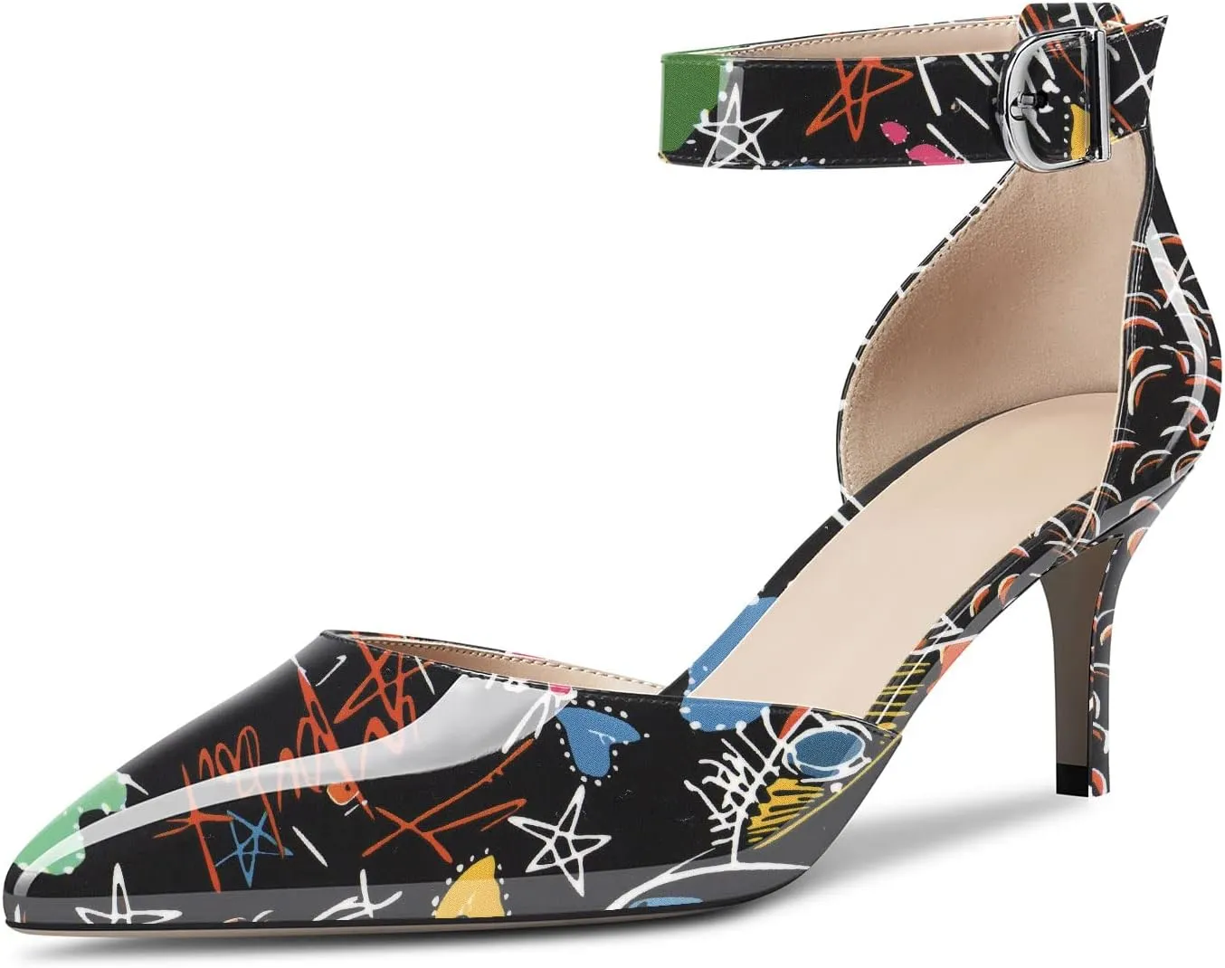 NobleOnly Women Stiletto Kitten Low Heel Ankle Strap Pumps Close Pointed Toe Wedding Office Dress Shoes 2.6 Inches Heels