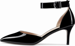 NobleOnly Women Stiletto Kitten Low Heel Ankle Strap Pumps Close Pointed Toe Wedding Office Dress Shoes 2.6 Inches Heels