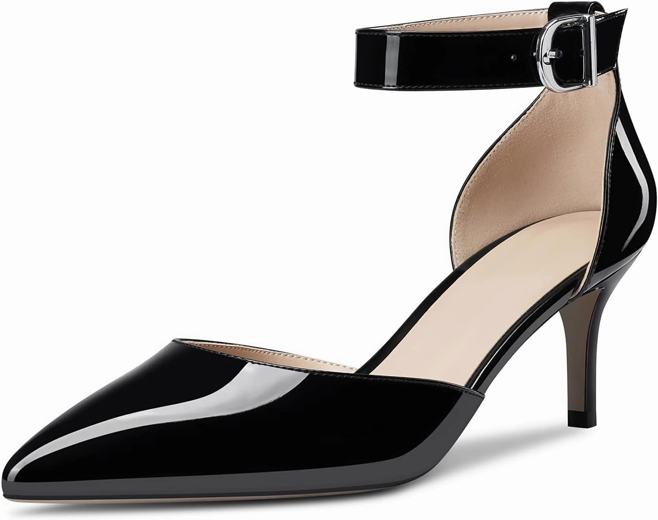 NobleOnly Women Stiletto Kitten Low Heel Ankle Strap Pumps Close Pointed Toe Wedding Office Dress Shoes 2.6 Inches Heels