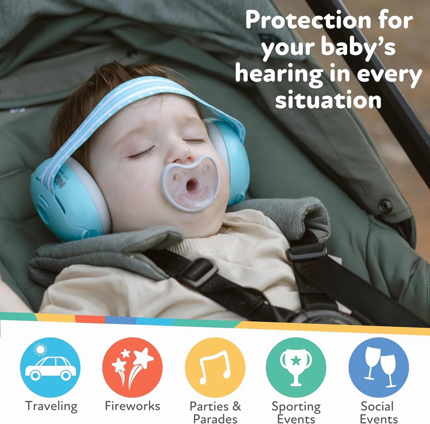Nuby Soft Sounds - Adjustable Baby Earmuffs for Protection Against Loud Noises