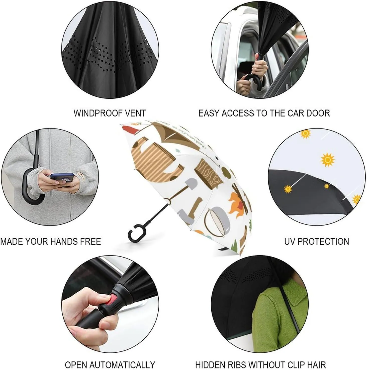 Nugier Auto Large Inverted Rain Umbrella, Sun Protect UV Winds Rain Compact Parasol Automatic Open/Close Reverse Car Umbrella