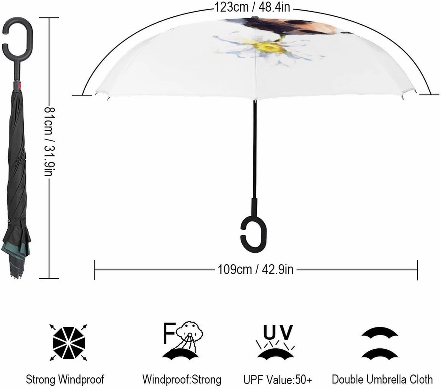 Nugier Auto Large Inverted Rain Umbrella, Sun Protect UV Winds Rain Compact Parasol Automatic Open/Close Reverse Car Umbrella