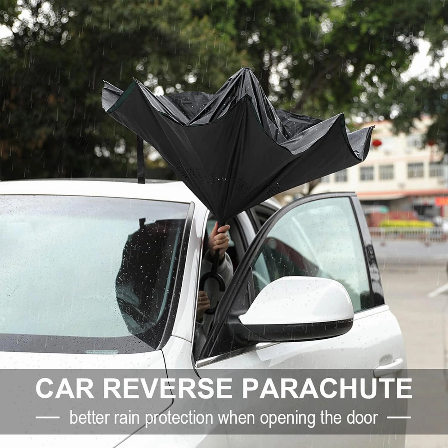 Nugier Auto Large Inverted Rain Umbrella, Sun Protect UV Winds Rain Compact Parasol Automatic Open/Close Reverse Car Umbrella