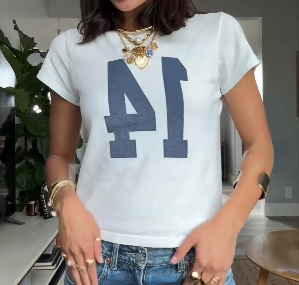 Number 14 Fitted Tee Jersey Summer Crop Top Short Sleeve Y2k Shirt Graphic Baby Tee Women
