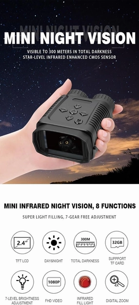 NV1182 Jumelle Night Vision Binoculars Mini 1080P in Digital Grade for Adults Real