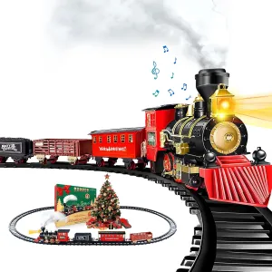 OCHIDO Train Set - Christmas Train Sets for Under The Tree, Electric Train Toy Gift for Boys Girls, with Railway Kits,Cargo Cars & Tracks,Light,Smokes & Sound,for 3 4 5 6 7 8  Year Old Kids