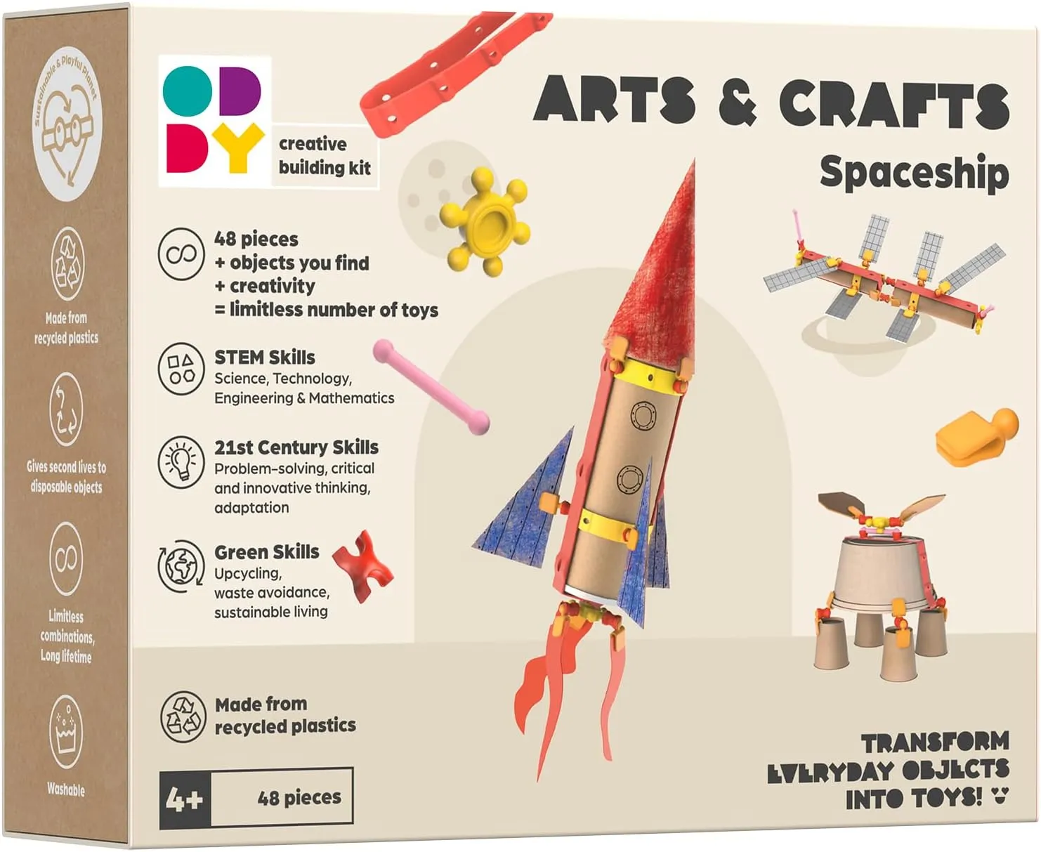 Oddy Arts & Crafts Creative Spaceship Building Kit - Eco-Friendly STEM Toy Set for Kids 4 