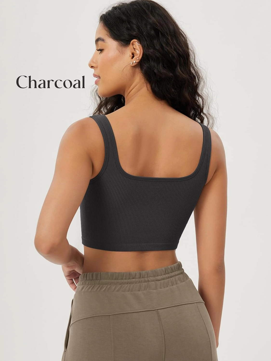 ODODOS 3-Pack Seamless Square Neck Crop Tank for Women Ribbed Knit Soft Low Back Cropped Tops