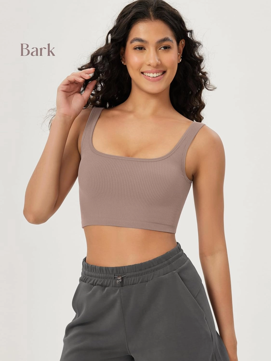 ODODOS 3-Pack Seamless Square Neck Crop Tank for Women Ribbed Knit Soft Low Back Cropped Tops