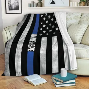 OhaPrints Custom Police Thin Blue Line Us American Flag Back The Blue Personalized Name Soft Sherpa Throw Blankets Cozy Fuzzy Fleece Throws for Tv Sofa Couch Comfy Fluffy Blanket 30X40 50X60 60X80