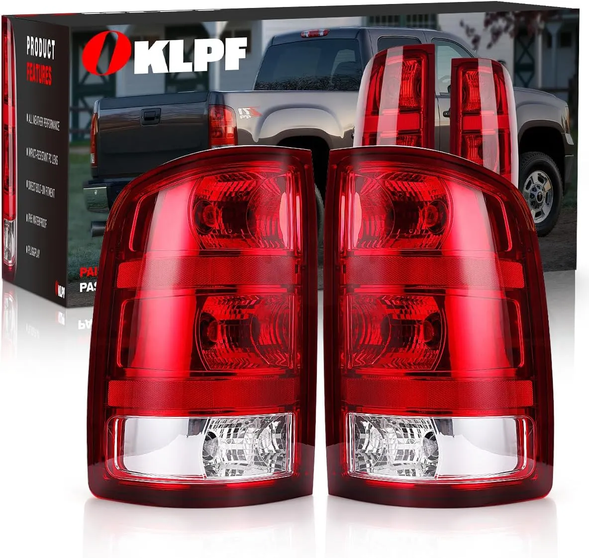 OKLPF Rear Brake Tail Light Compatible With 2007-2014 GMC Sierra 1500 2500HD 3500HD Replace 25958484 25958485,Replace Red Taillight Assembly,Included Bulbs and Harness,Driver and Passenger Side