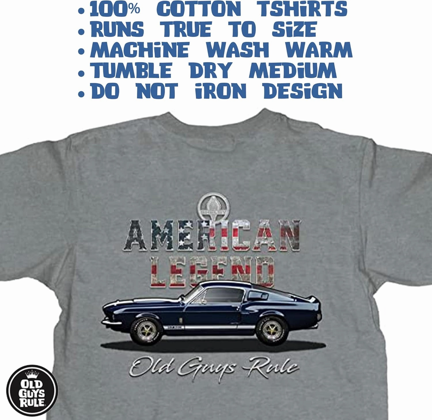 OLD GUYS RULE Men's Graphic T-Shirt, American Legend - Father's Day, Birthday Gift - Patriotic Tee for Classic Car Enthusiast
