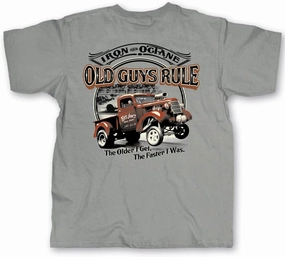 OLD GUYS RULE Men's Graphic T-Shirt, Iron and Octane - Father's Day, Birthday Gift - Novelty Tee for Classic Car Truck Lovers