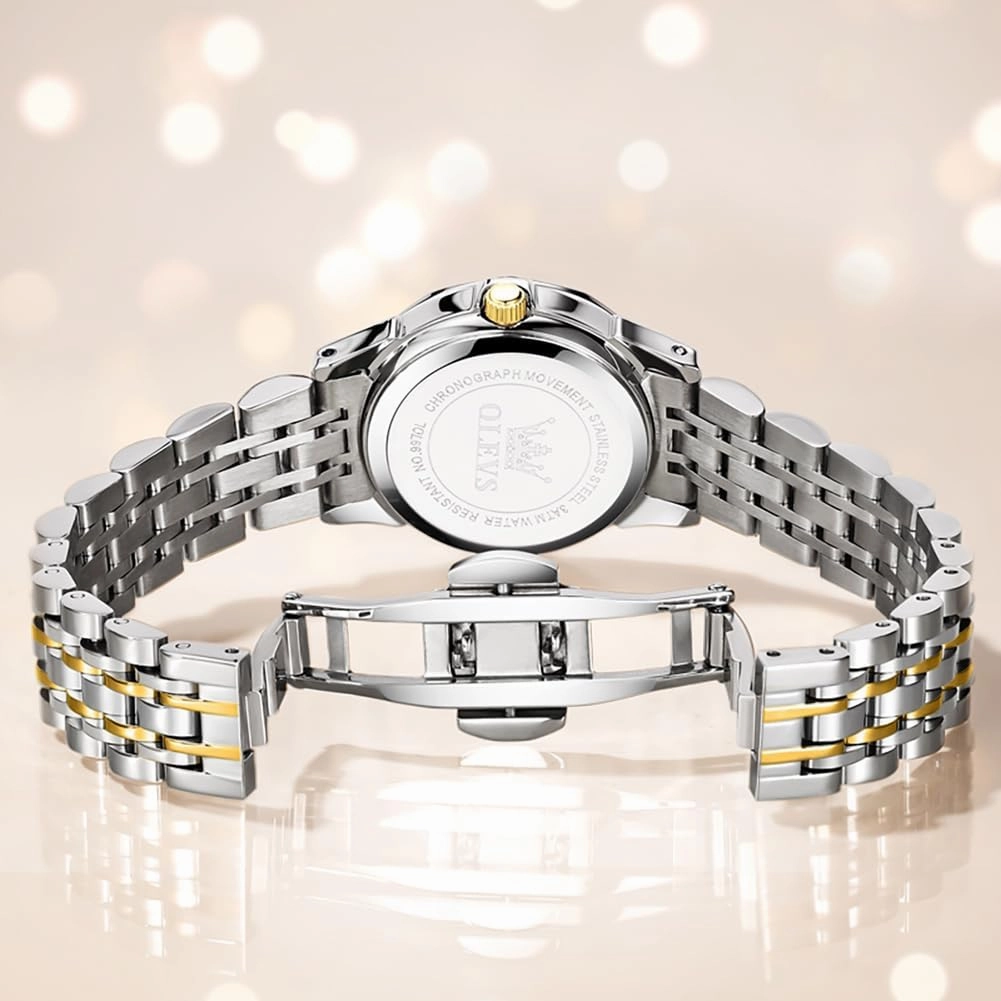 OLEVS Womens Watch Classic Dress Number Female Watches for Ladies Analog Quartz Stainless Steel Waterproof Luminous Day Date Two Tone Easy to Read Wristwatch
