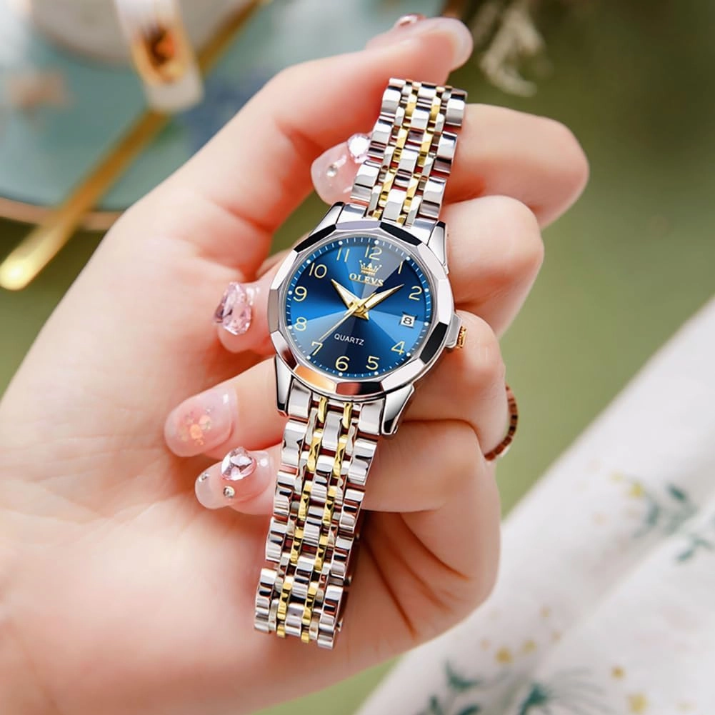 OLEVS Womens Watch Classic Dress Number Female Watches for Ladies Analog Quartz Stainless Steel Waterproof Luminous Day Date Two Tone Easy to Read Wristwatch
