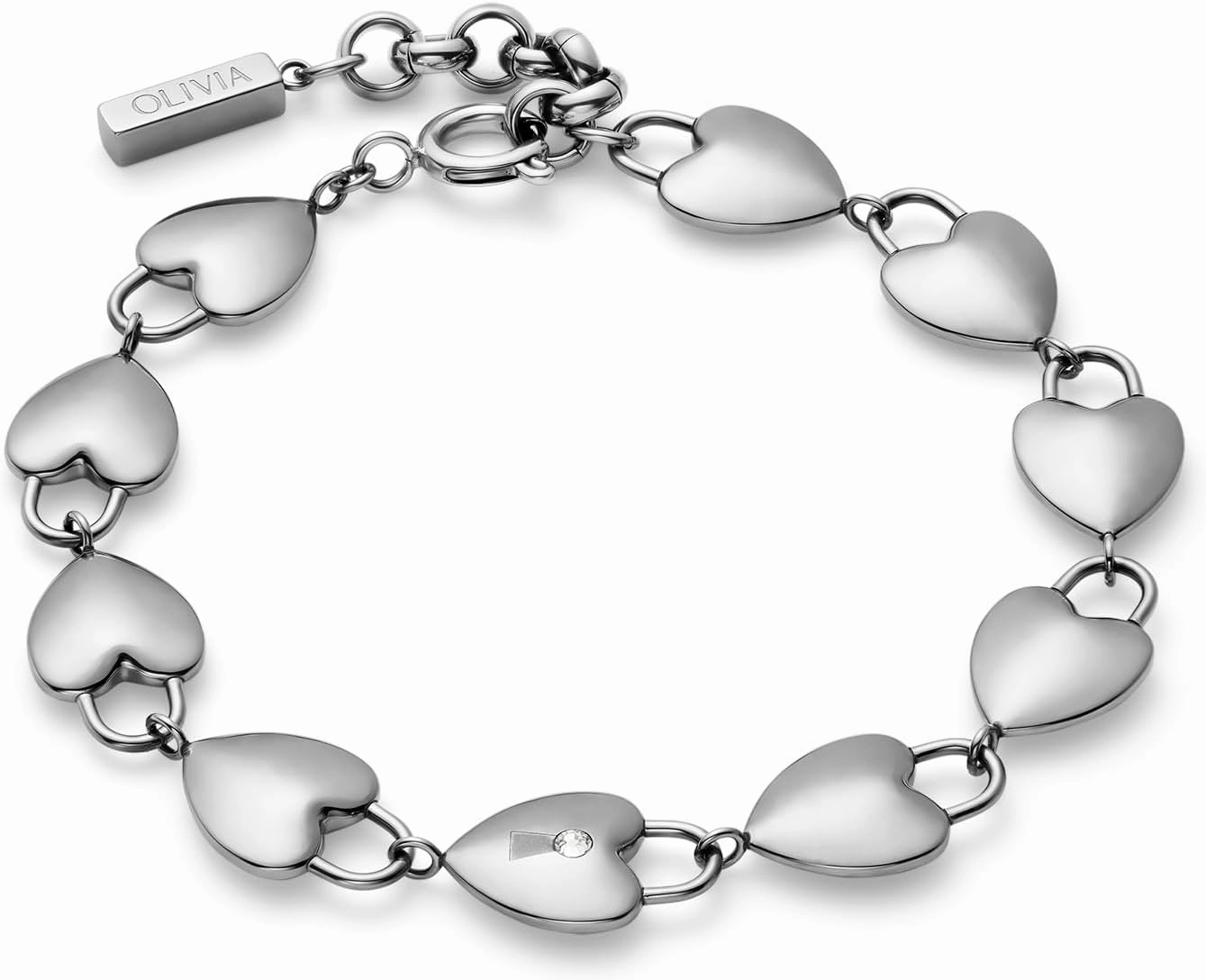 Olivia Burton Jewelry - Women's Classic Locked Heart Bracelet - Stainless Steel, Hypoallergenic - For Everyday Wear - Gift for Her