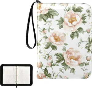 Orange Peony Painting Card Binder 4 Pocket, Trading Card Holder Fits 400 Game Cards with 50 Removable Sleeves, MTG Card Case Standard Size