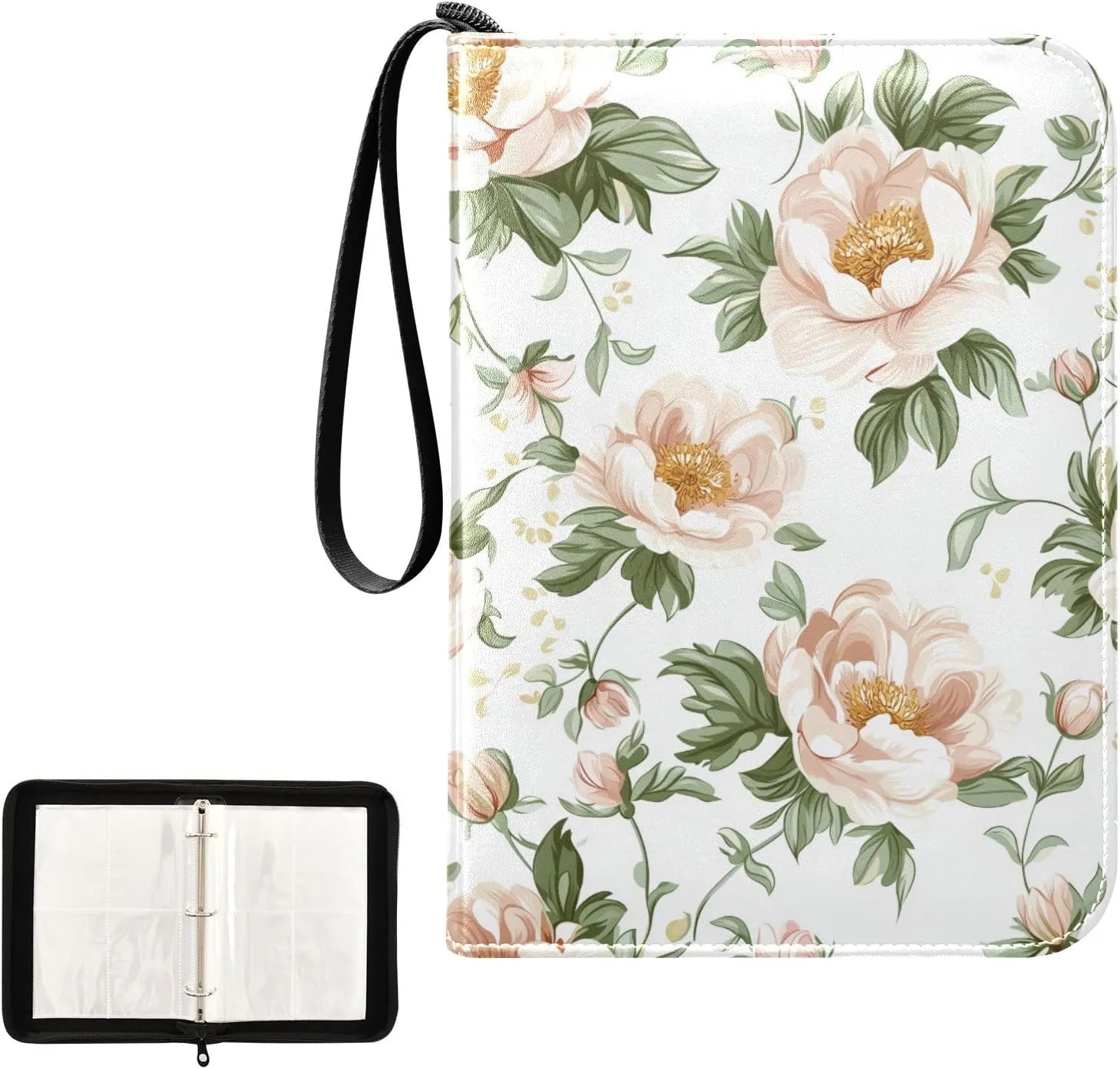 Orange Peony Painting Card Binder 4 Pocket, Trading Card Holder Fits 400 Game Cards with 50 Removable Sleeves, MTG Card Case Standard Size