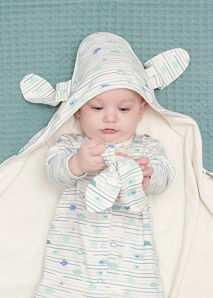 Organic Cotton Sleepsuit, Blanket and Teething Ring Cloud Stripe Gift Box