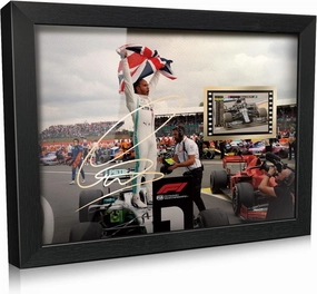 ORIMAMI Signed Lewis Hamilton Poster Wooden Framed Photo Art Decor,with 1x35mm G P 2020 Film Display,Cool Collectible Gifts for Formula One Racing Fans - 8x6 Inches
