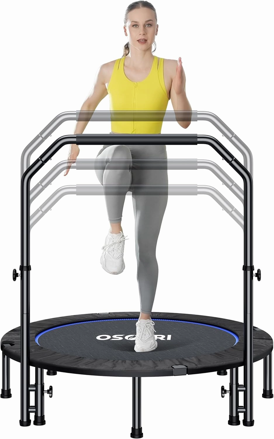 Osoeri 48" Rebounder Trampoline Foldable for Adults Max Load 450lbs, Mini Trampoline with Adjustable Foam Handle for Adults, Fitness Trampoline Indoor/Garden Workout