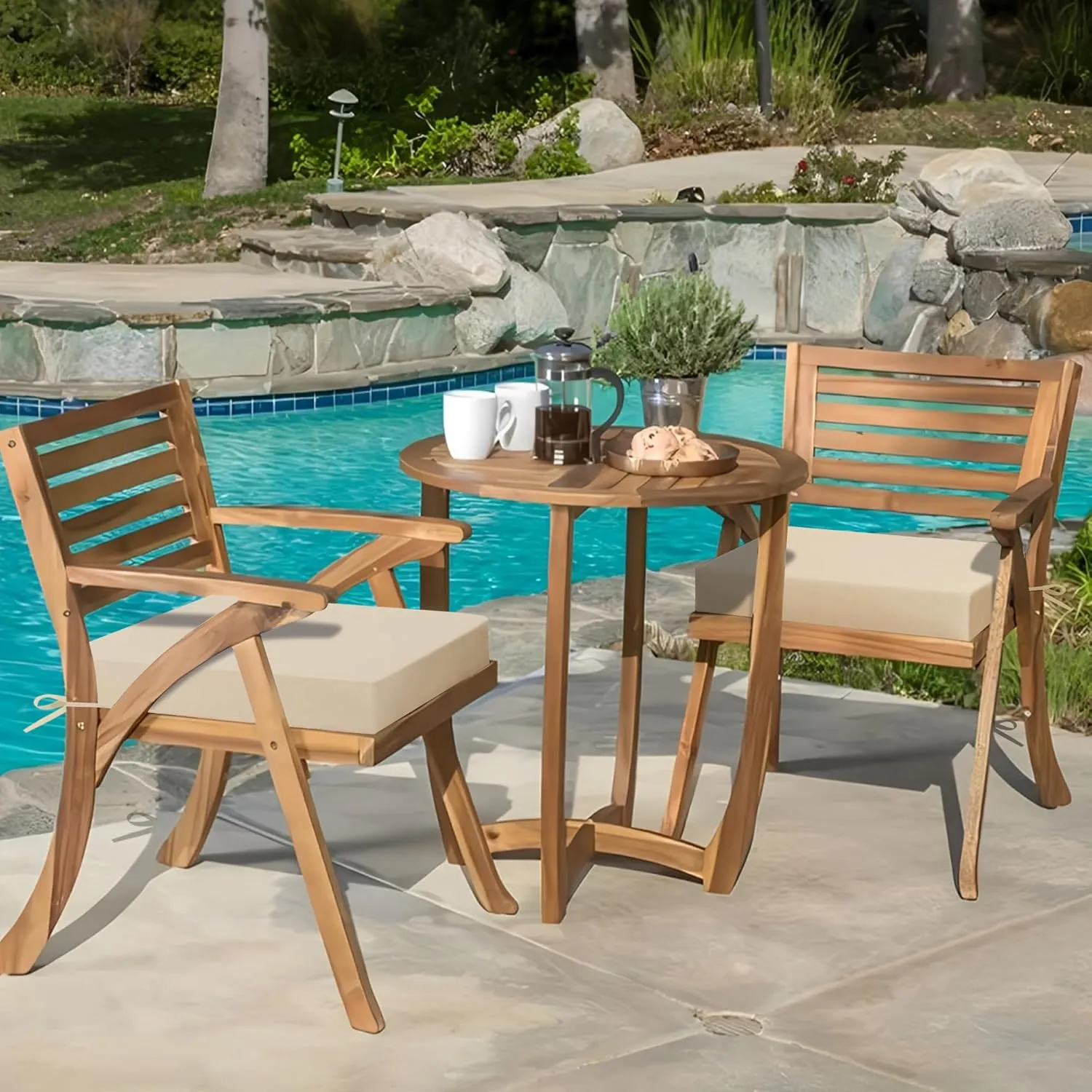 Outdoor Chair Cushions Patio for Furniture Set of 2 Seat Outside Waterproof 19 x 19 x 3 Inch Pads Thick Seating Large Square Light Khaki