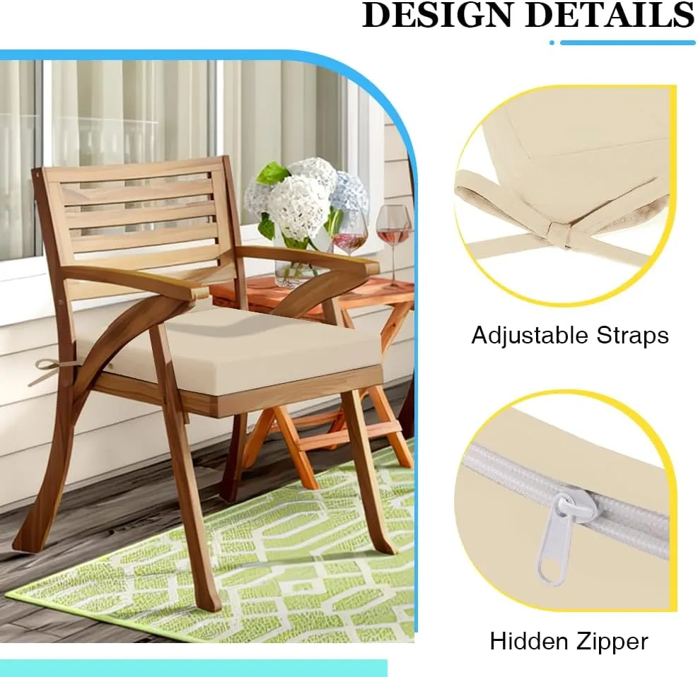 Outdoor Chair Cushions Patio for Furniture Set of 2 Seat Outside Waterproof 19 x 19 x 3 Inch Pads Thick Seating Large Square Light Khaki