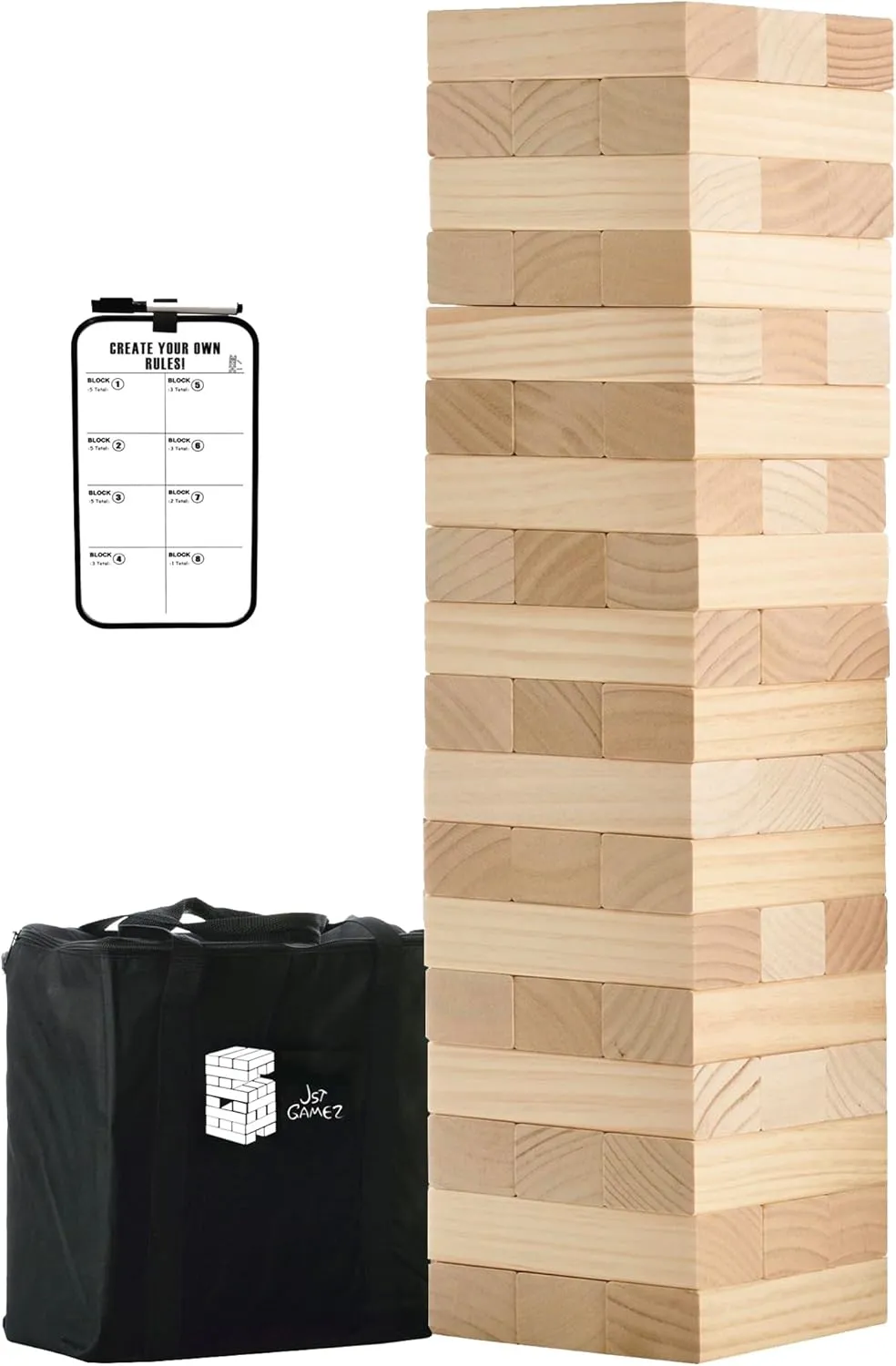Outdoor Games Giant Tower Game Stacking Backyard Game Start from 2Ft to Over 4.2Ft Includes Customized Scoreboard and Carrying Case