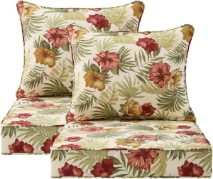 Outdoor Patio Chair Cushions Set, 24" x 24", Set of 2, Water-Repellent, Fade Resistant, Deep Seat Bottom and Back Cushion for Backyard, Couch, Sofa and Patio Furniture, Green Leaf Flower