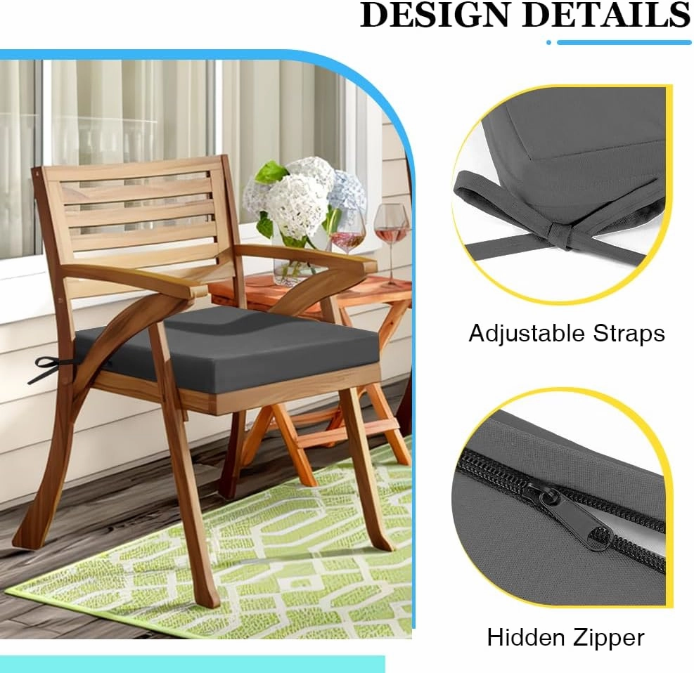 Outdoor Chair Cushions Patio for Furniture Set of 2 Seat Outside Waterproof 19 x 19 x 3 Inch Pads Thick Seating Large Square Dark Grey