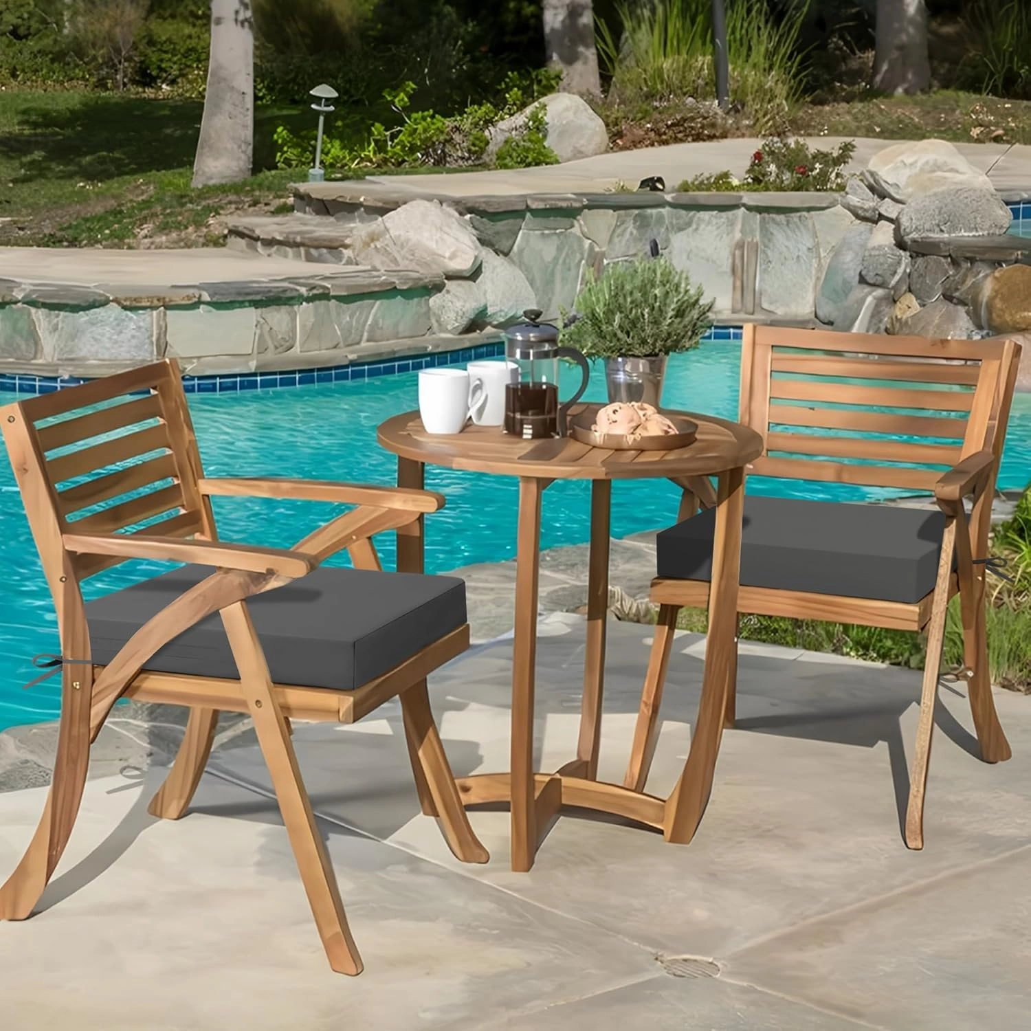 Outdoor Chair Cushions Patio for Furniture Set of 2 Seat Outside Waterproof 19 x 19 x 3 Inch Pads Thick Seating Large Square Dark Grey