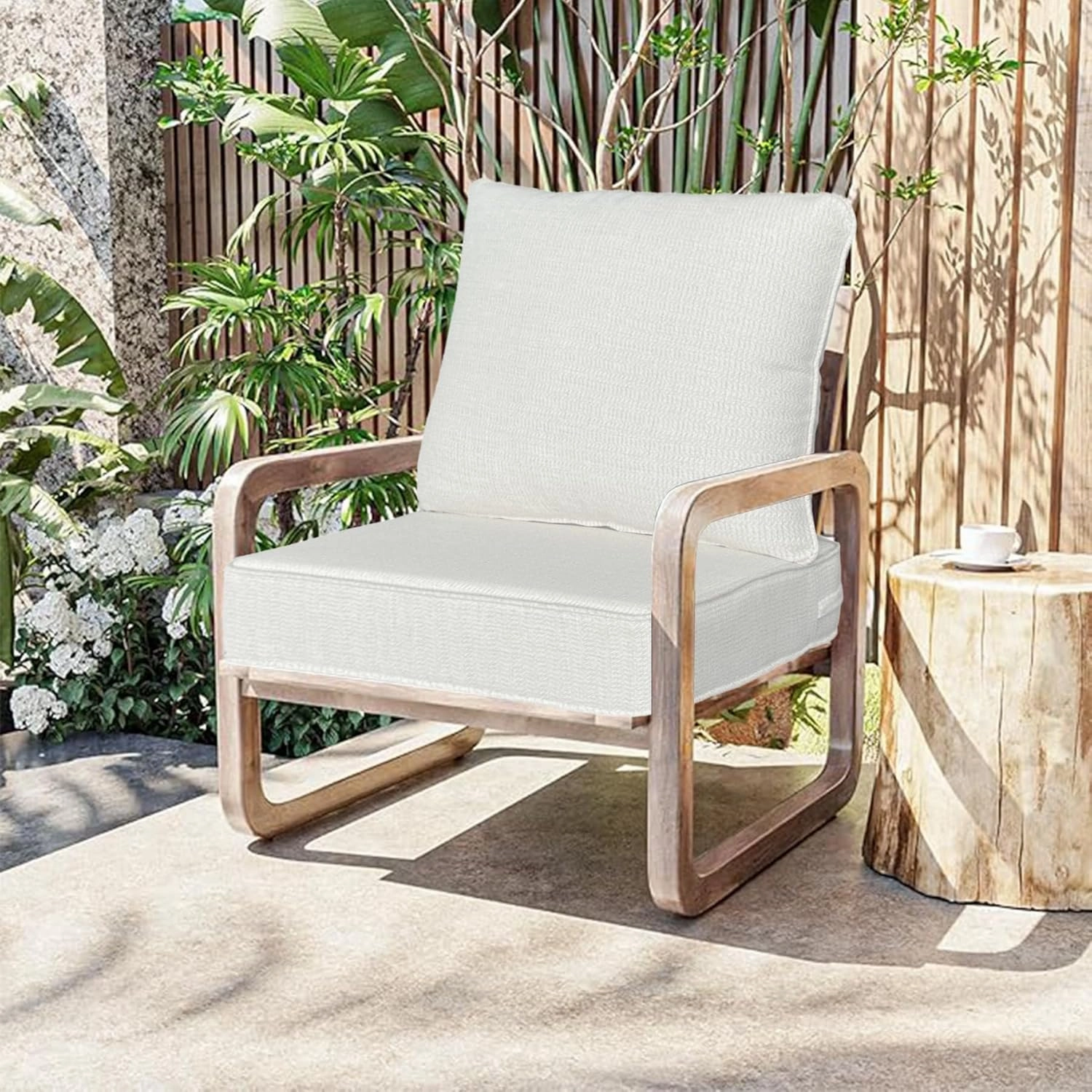 Outdoor/Indoor 22x24 inch Deep Seat Patio Cushions Set of 2 Resilient Foam Filling Water Repellent Stain-Resistant UV Resistant Weather Resistant Patio Cushions Cream White Bamboo