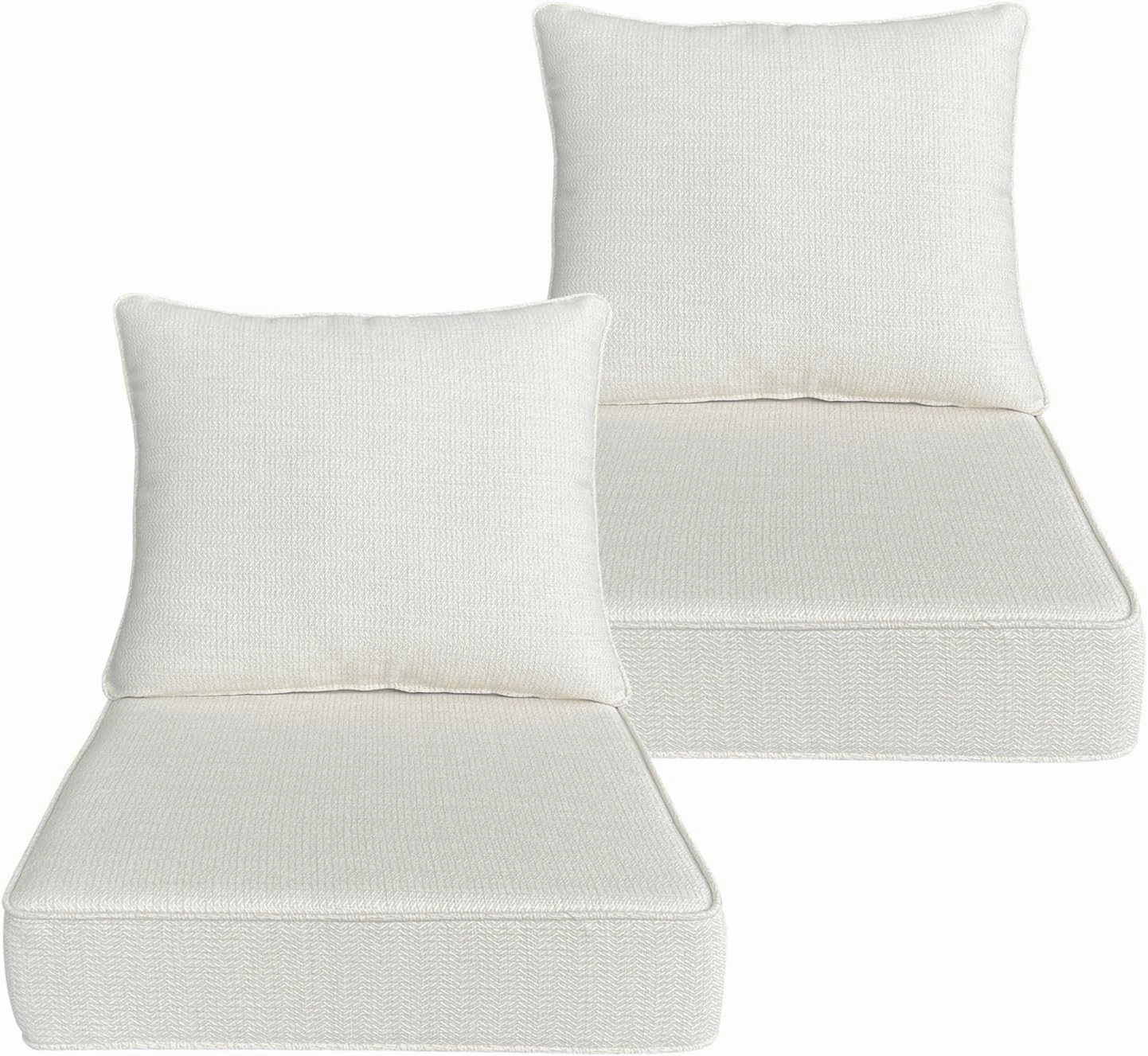 Outdoor/Indoor 22x24 inch Deep Seat Patio Cushions Set of 2 Resilient Foam Filling Water Repellent Stain-Resistant UV Resistant Weather Resistant Patio Cushions Cream White Bamboo