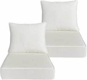 Outdoor/Indoor 22x24 inch Deep Seat Patio Cushions Set of 2 Resilient Foam Filling Water Repellent Stain-Resistant UV Resistant Weather Resistant Patio Cushions Cream White Bamboo