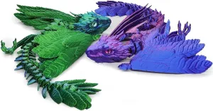 Outgoto 2 Pack Feathered Wyvern 3D Printed Articulated Dragon, Collectible Fantasy Dragon Figure for Anxiety Relief, Desktop Pet,Easter Basket Stuffers (Flamefrost Aetherwave)