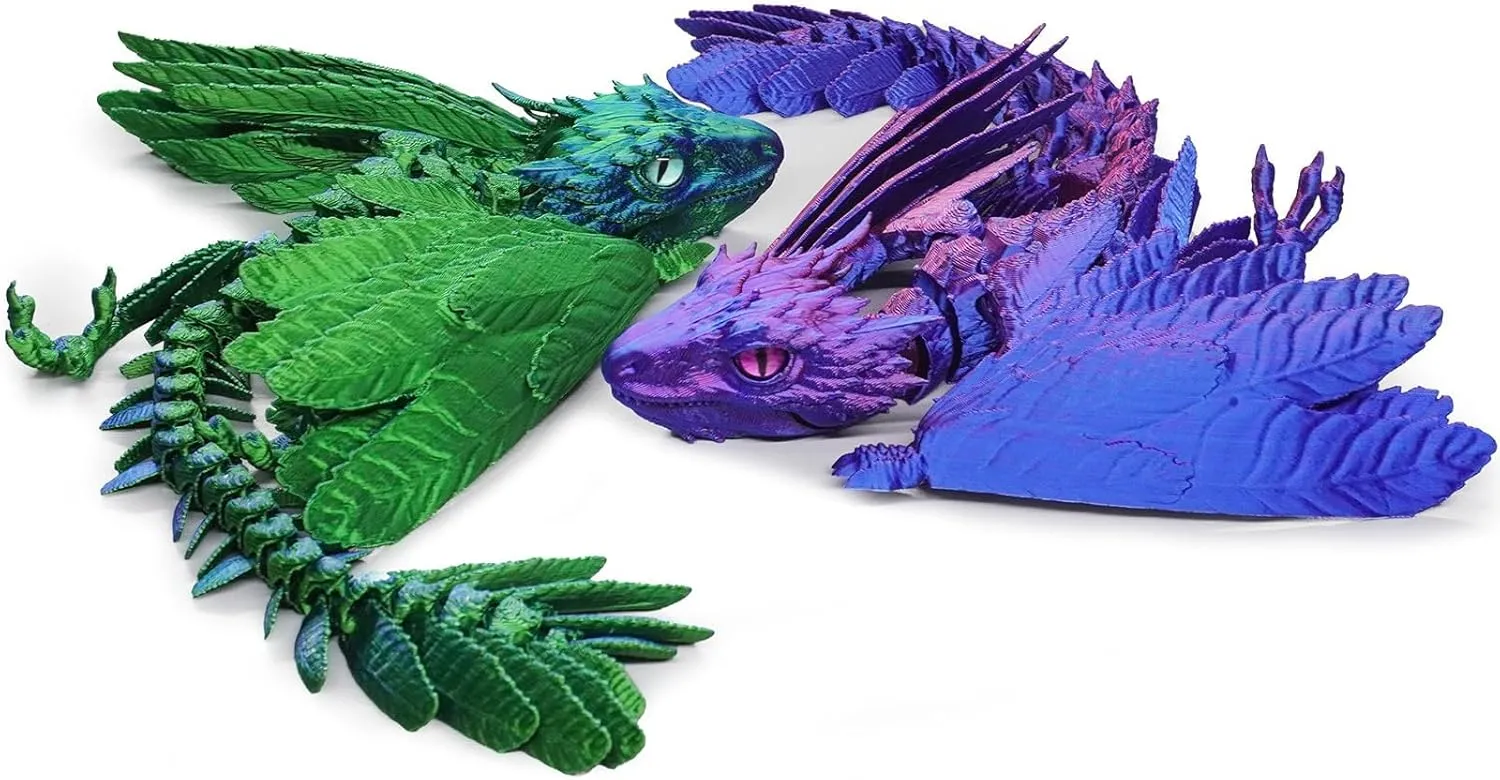 Outgoto 2 Pack Feathered Wyvern 3D Printed Articulated Dragon, Collectible Fantasy Dragon Figure for Anxiety Relief, Desktop Pet,Easter Basket Stuffers (Flamefrost Aetherwave)