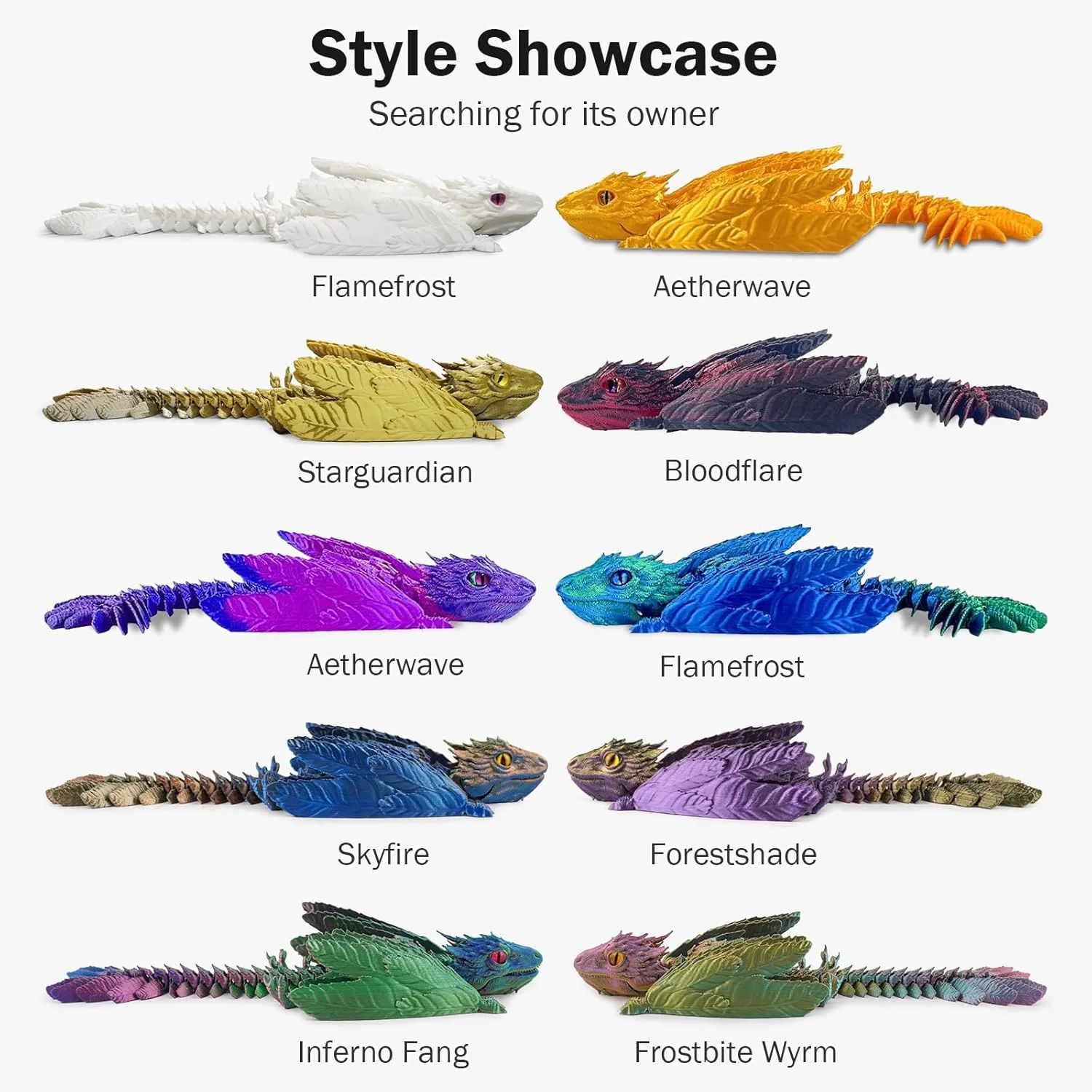 Outgoto 2 Pack Feathered Wyvern 3D Printed Articulated Dragon, Collectible Fantasy Dragon Figure for Anxiety Relief, Desktop Pet,Easter Basket Stuffers (Flamefrost Aetherwave)