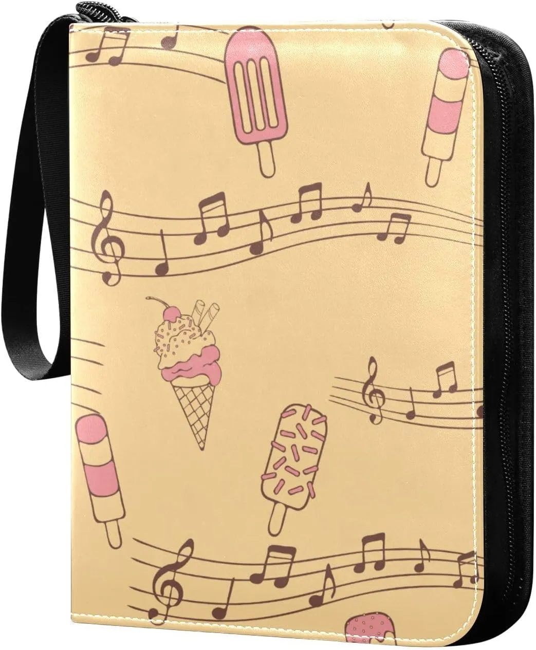 Outlined Ice Creams Pattern Card Binder for Trading Cards, 4 Pocket with 50 Sleeves up to 400 Cards, Double Sided Pockets Card Holder Carry Case for Baseball Card, Football Card, Gaming Cards