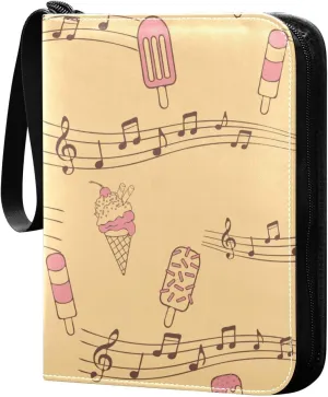 Outlined Ice Creams Pattern Card Binder for Trading Cards, 4 Pocket with 50 Sleeves up to 400 Cards, Double Sided Pockets Card Holder Carry Case for Baseball Card, Football Card, Gaming Cards