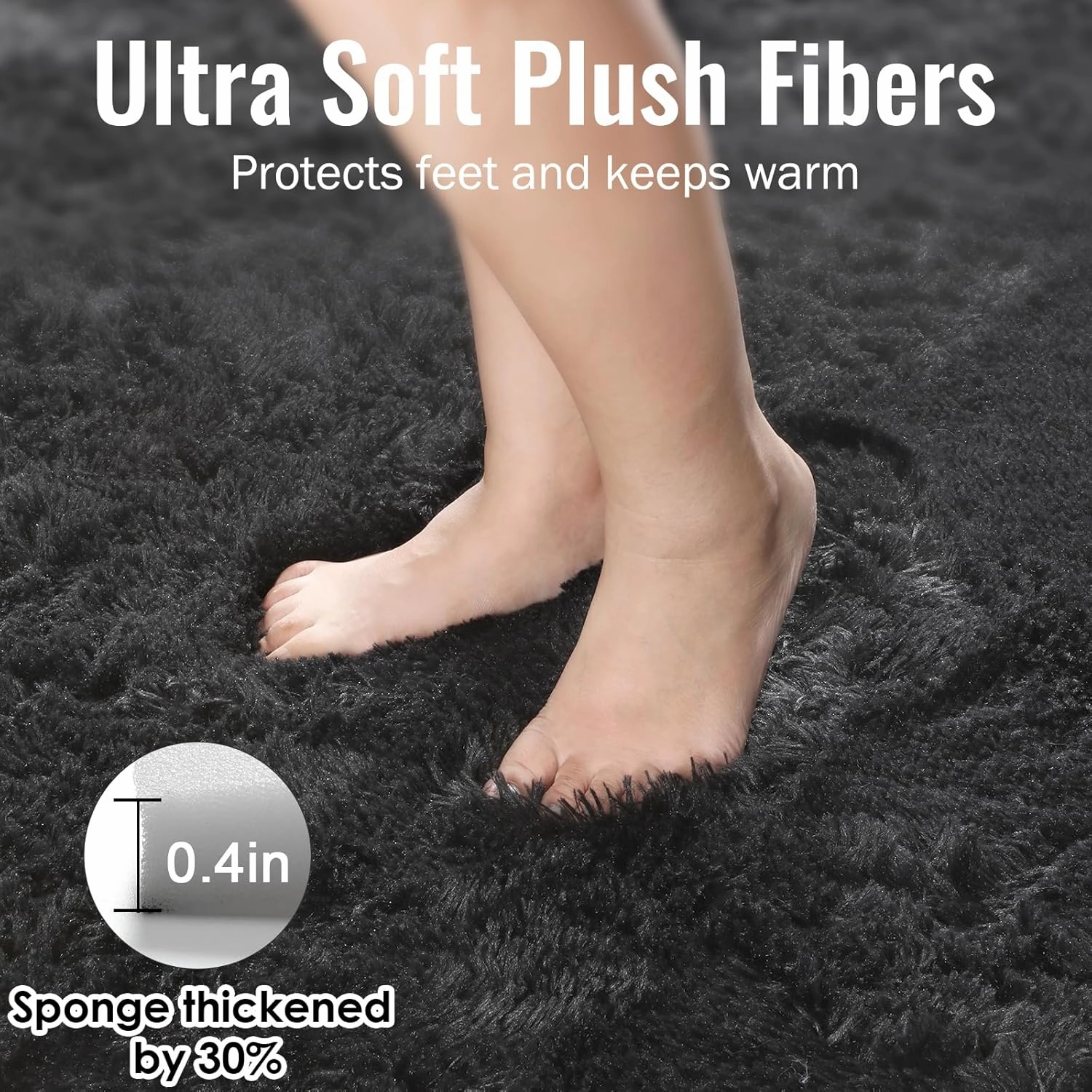 PAGISOFE Black Round Rug 4Ft Area Rug, Circle Rugs for Living Room, Kids Bedroom, Fluffy Carpets, Indoor Shaggy Rugs Small Teepee Furry Mat, Comfy Reading Rug, Circular Rug,Rugs for Girls Boys Room