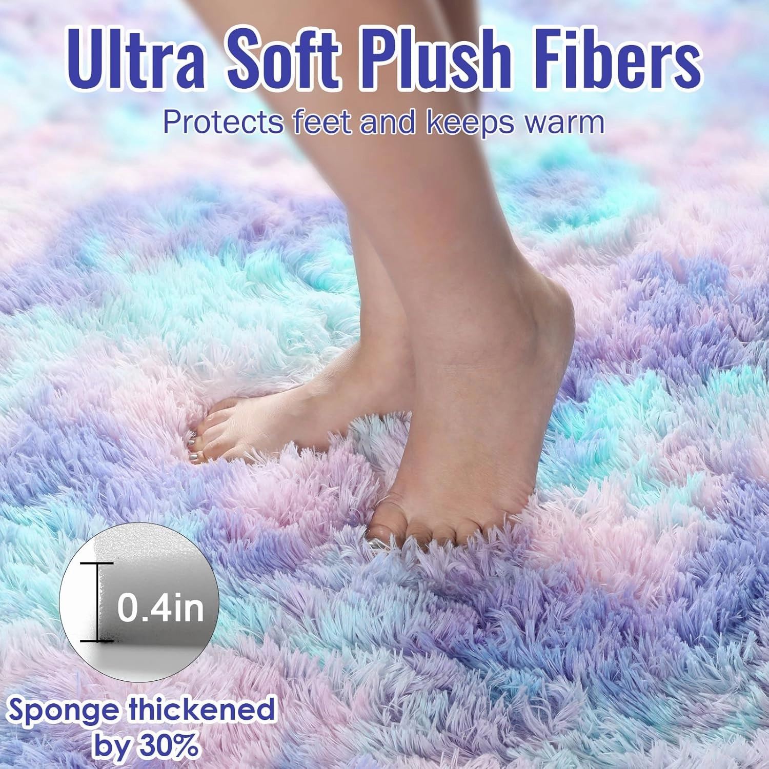 PAGISOFE Fluffy Kawaii Round Rug 4Ft for Girls Bedroom Decor, Purple Rainbow Mermaid Rugs for Kids Playroom, Teen Girl Room, Nursery, Dorm, Cute Furry Pastel Rug, Soft Plush Tent Carpet