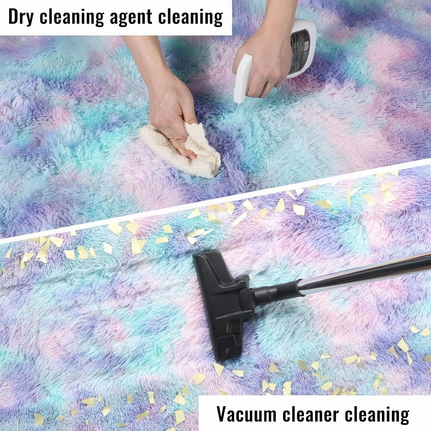 PAGISOFE Fluffy Kawaii Round Rug 4Ft for Girls Bedroom Decor, Purple Rainbow Mermaid Rugs for Kids Playroom, Teen Girl Room, Nursery, Dorm, Cute Furry Pastel Rug, Soft Plush Tent Carpet