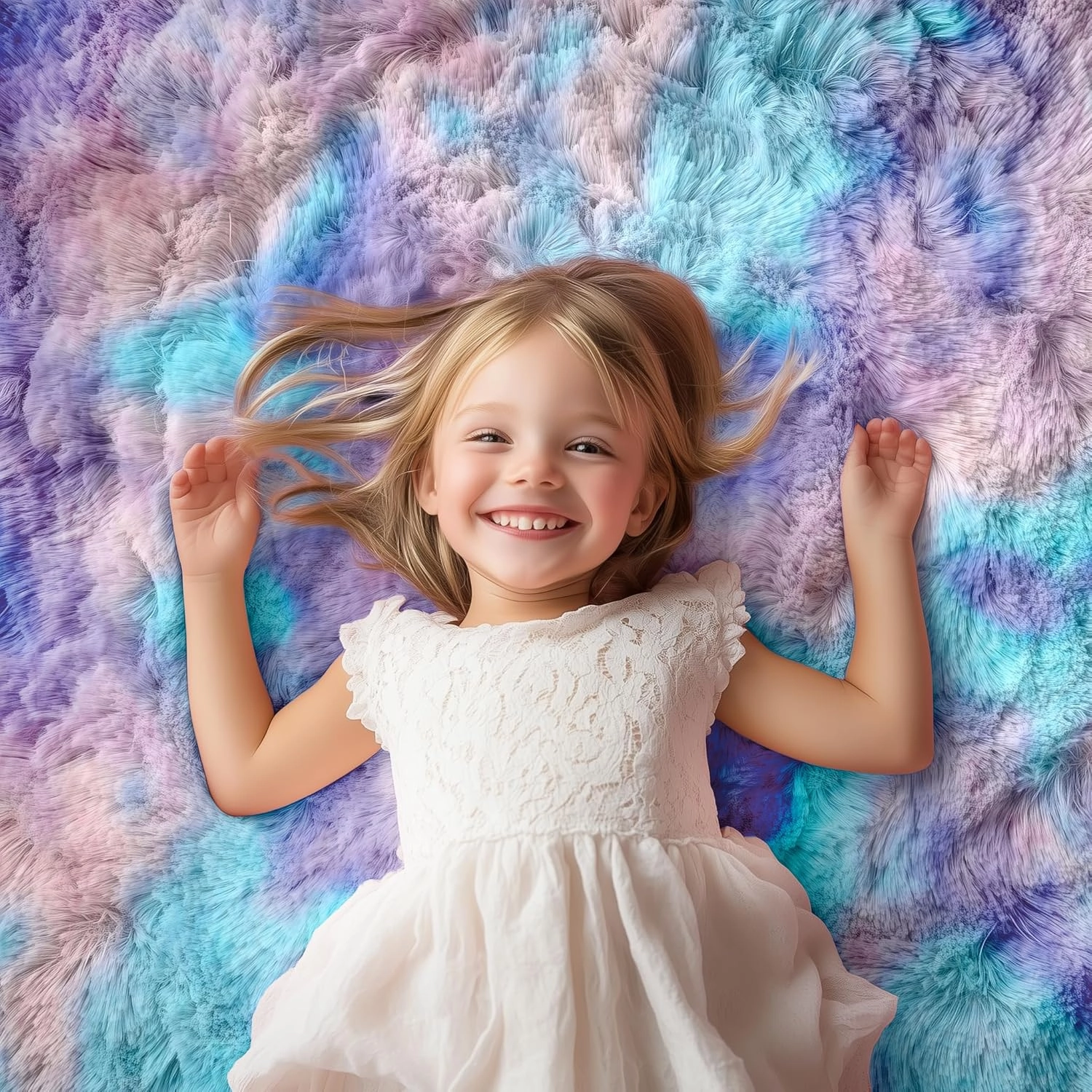PAGISOFE Fluffy Kawaii Round Rug 4Ft for Girls Bedroom Decor, Purple Rainbow Mermaid Rugs for Kids Playroom, Teen Girl Room, Nursery, Dorm, Cute Furry Pastel Rug, Soft Plush Tent Carpet