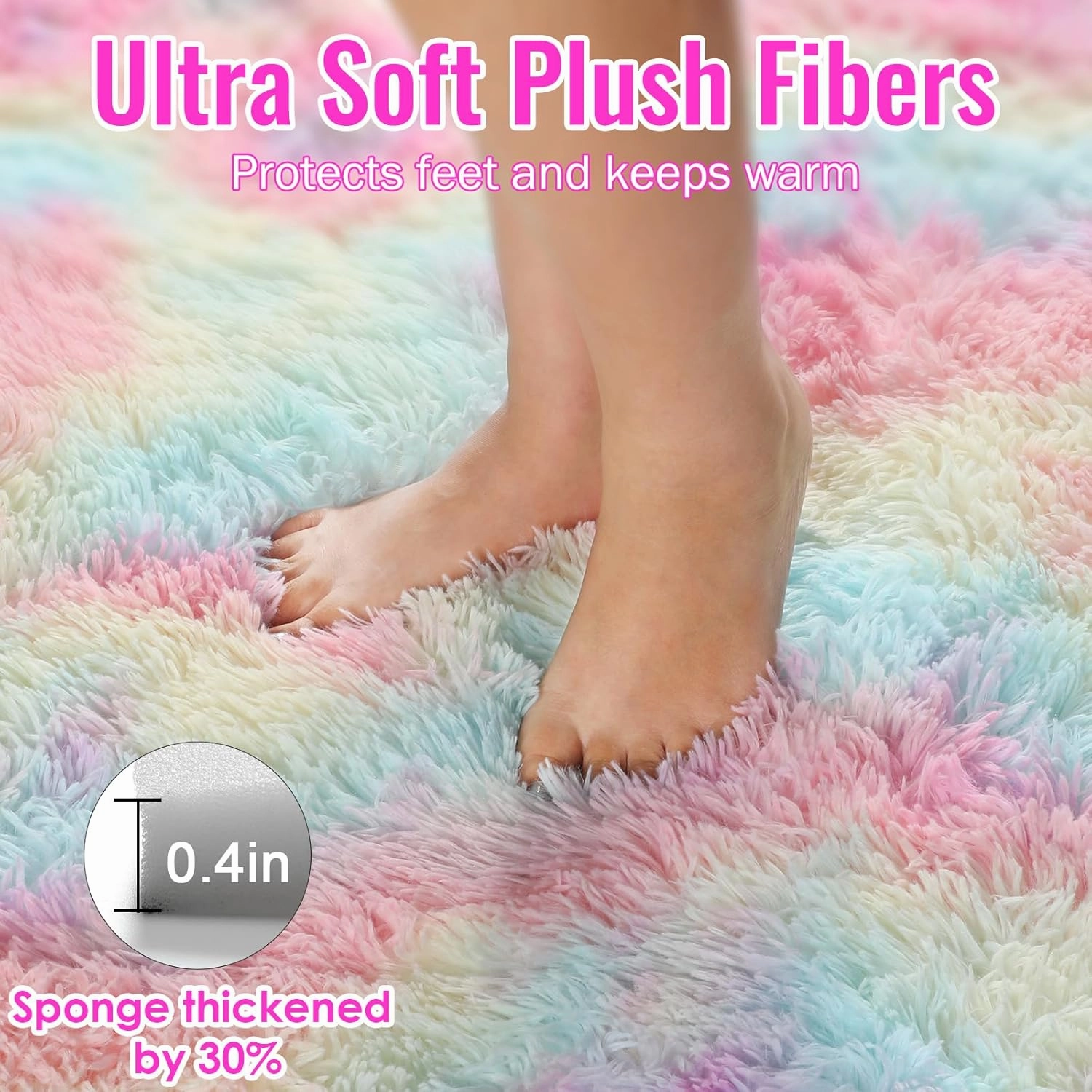PAGISOFE Round Rugs 5Ft, Fluffy Rugs for Bedroom,Cute Rug for Girls Room,Fuzzy Rugs for Nursery Playroom,Circle Rug for Kids Room,Shag Furry Carpet for Reading Nook, Baby Room, Rainbow