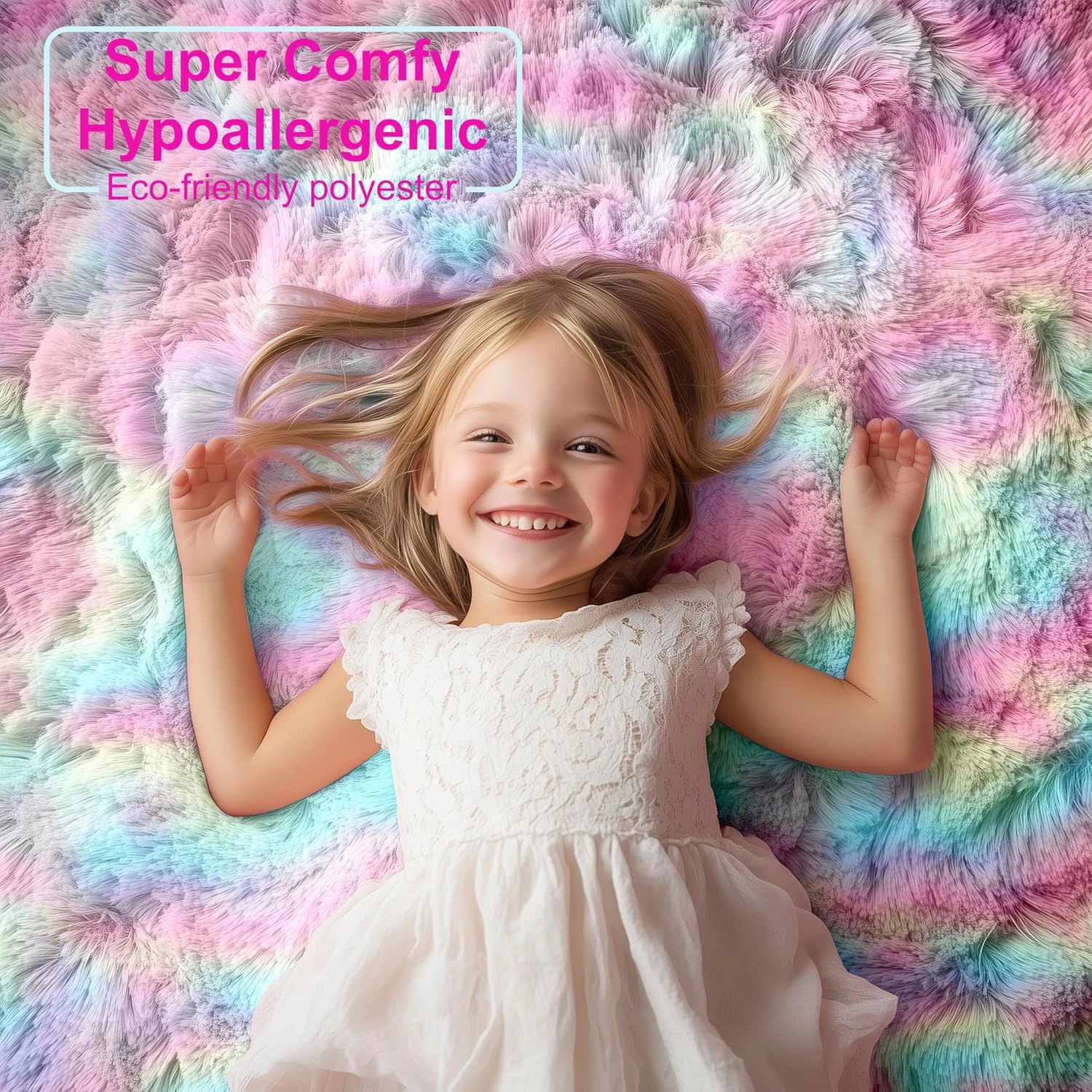 PAGISOFE Round Rugs 5Ft, Fluffy Rugs for Bedroom,Cute Rug for Girls Room,Fuzzy Rugs for Nursery Playroom,Circle Rug for Kids Room,Shag Furry Carpet for Reading Nook, Baby Room, Rainbow