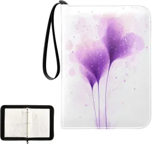 Painting Purple Flowers Card Binder 4 Pocket, Trading Card Holder Fits 400 Game Cards with 50 Removable Sleeves, MTG Card Case Standard Size