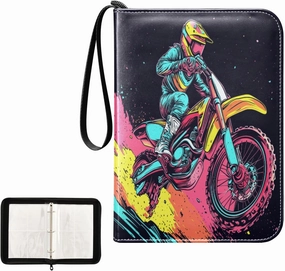 Painting Motorcycle Rider Card Binder 4 Pocket, Trading Card Holder Fits 400 Game Cards with 50 Removable Sleeves, MTG Card Case Standard Size