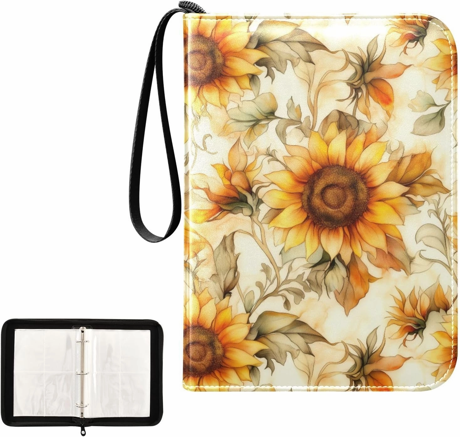 Painting Sunflowers Card Binder 4 Pocket, Trading Card Holder Fits 400 Game Cards with 50 Removable Sleeves, MTG Card Case Standard Size